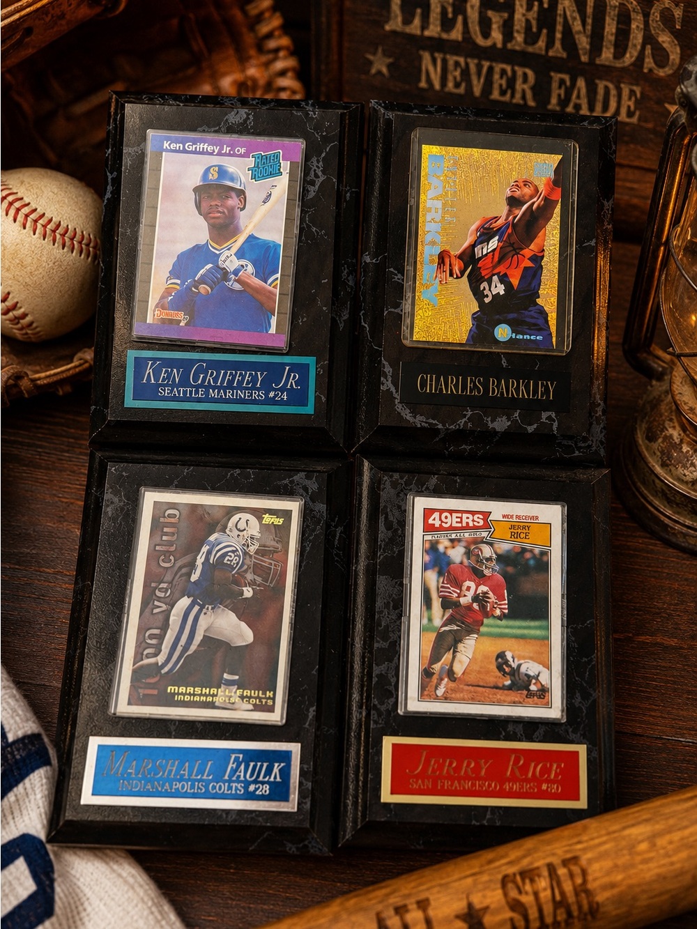 Vintage Sports Hall of Fame Card Plaque Lot (4)